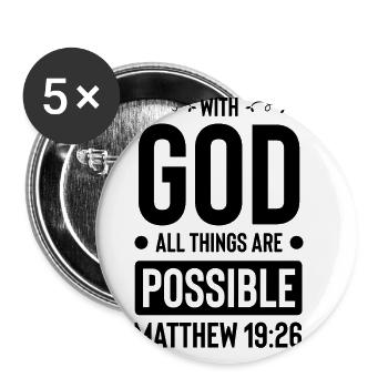 Dieu Tout est possible Bible - Lot de 5 grands badges (56 mm) - blanc - Devant
