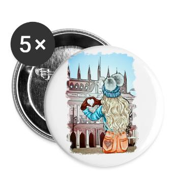 Blonde Woman Town Hall Rostock Illustration - Buttons large 2.2''/56 mm (5-pack) - white - Front