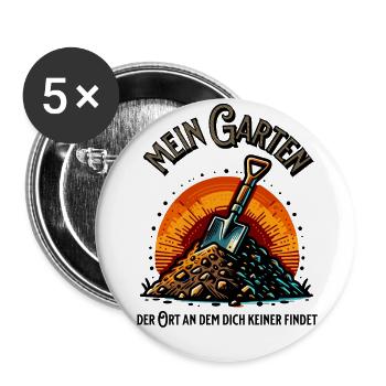 Mein Garten - lustiger Spruch - Gartenhumor - Ort - Buttons groß 56 mm (5er Pack) - Weiß - Vorne