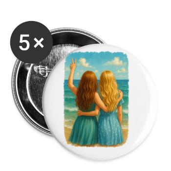Copines au bord de la mer Design - Lot de 5 grands badges (56 mm) - blanc - Devant