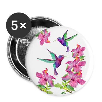 Kolibris flattern zwischen Fuchsien - Buttons groß 56 mm (5er Pack) - Weiß - Vorne