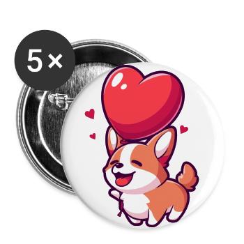 Corgi Dog Kawaii Cartoon Pet jouant avec des ballons - Lot de 5 grands badges (56 mm) - blanc - Devant