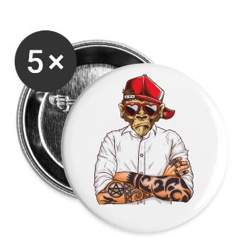 Cool Monkey avec lunettes de soleil et casquette en forme de cœur - Lot de 5 grands badges (56 mm) - blanc - Devant