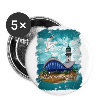 Warnemünde teapot and lighthouse with seagull - Buttons large 2.2''/56 mm (5-pack) - white - Front