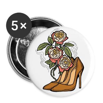 Chaussures à talons hauts avec fleur de rose. Style romantique. - Lot de 5 grands badges (56 mm) - blanc - Devant