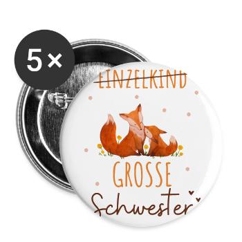 Große Schwester 2024 Herz Fuchs - Buttons groß 56 mm (5er Pack) - Weiß - Vorne