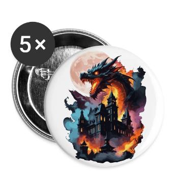 DRAGON MIDNIGHT BLAZE: STADT IN FLAMMEN, MONDCHAOS - Buttons groß 56 mm (5er Pack) - Weiß - Vorne
