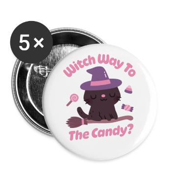 Cute Cat Witch Way To The Candy Funny - Buttons large 2.2''/56 mm (5-pack) - white - Front