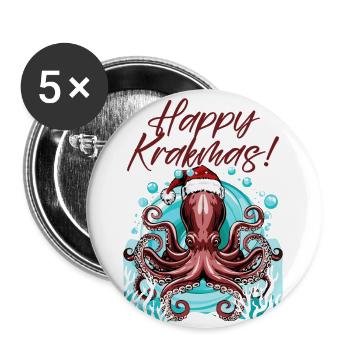 Happy Krakmas! (Christmas Octopus) - Buttons large 2.2''/56 mm (5-pack) - white - Front