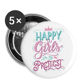 Happy Girls are the Prettiest - Buttons groß 56 mm (5er Pack) - Weiß - Vorne