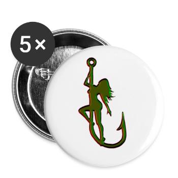 Sexy angler fishing hook woman fishing - Buttons large 2.2''/56 mm (5-pack) - white - Front