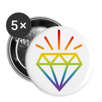 Diamant LGBT Regenbogen CSD Gay Pride Homosexuell - Buttons groß 56 mm (5er Pack) - Weiß - Vorne