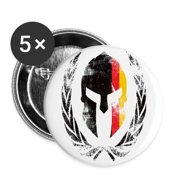 Spartaner Helm Deutsche Flagge - Buttons groß 56 mm (5er Pack) - Weiß - Vorne