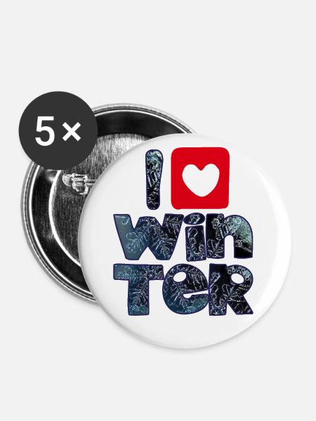 Wintermots mit Schneeflocken für Winterfans - Buttons groß 56 mm (5er Pack) - Weiß