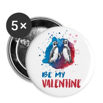 Be my Valentine Pinguine - Buttons groß 56 mm (5er Pack) - Weiß - Vorne