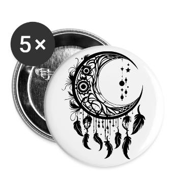 Capteur de rêves, Lune, Wicca, Gothique, Tarot, Tribal - Lot de 5 grands badges (56 mm) - blanc - Devant