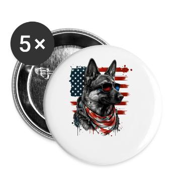 Patriotic Shepherd Dog American Flag - Buttons large 2.2''/56 mm (5-pack) - white - Front