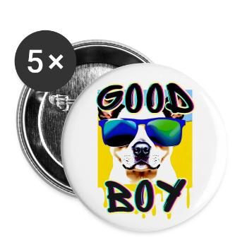 Good Boy Serie 1 - Buttons groß 56 mm (5er Pack) - Weiß - Vorne