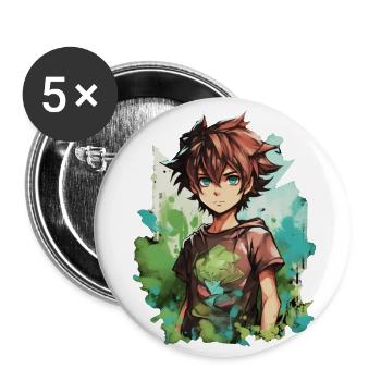 Anime Boy - Buttons groß 56 mm (5er Pack) - Weiß - Vorne