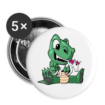 Dinosaure avec une licorne mignonne - Lot de 5 grands badges (56 mm) - blanc - Devant