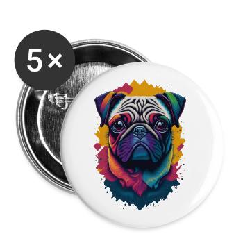 Pug Dog Color Explosion Dogs Illustration - Buttons large 2.2''/56 mm (5-pack) - white - Front