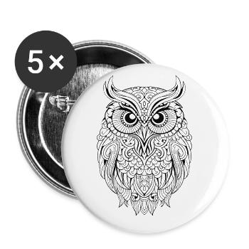Mythisch magische Boho Eule mit Mustern - Buttons groß 56 mm (5er Pack) - Weiß - Vorne