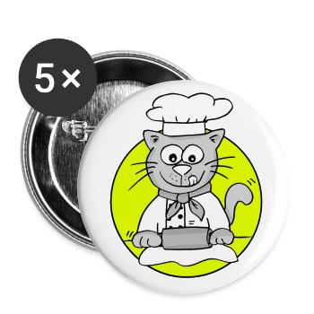 Chat boulanger rétro - Métier Boulanger - Lot de 5 grands badges (56 mm) - blanc - Devant