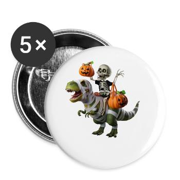 Skelett auf T-Rex mit Kürbissen - Buttons groß 56 mm (5er Pack) - Weiß - Vorne