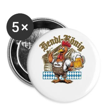 Hendl-König Bayrisches Volksfest Spaß - Buttons groß 56 mm (5er Pack) - Weiß - Vorne