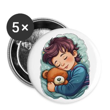 Schlafendes Kind mit Teddy - Buttons groß 56 mm (5er Pack) - Weiß - Vorne