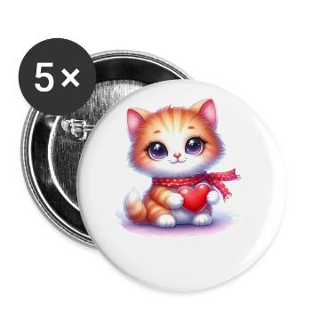 Süße Katze Mit Herz In Der Pfote - Buttons groß 56 mm (5er Pack) - Weiß - Vorne