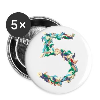5ème anniversaire chemise de confettis Dino hey kids !!! - Lot de 5 grands badges (56 mm) - blanc - Devant