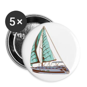 Segelschiff Boot Yacht Segeln Wasser Tau Geschenk - Buttons groß 56 mm (5er Pack) - Weiß - Vorne