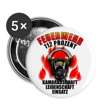 Feuerwehr - Buttons groß 56 mm (5er Pack) - Weiß - Vorne