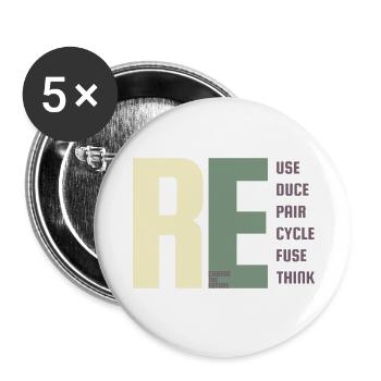 Durabilité, environnement, protestation, changement climatique - Lot de 5 grands badges (56 mm) - blanc - Devant