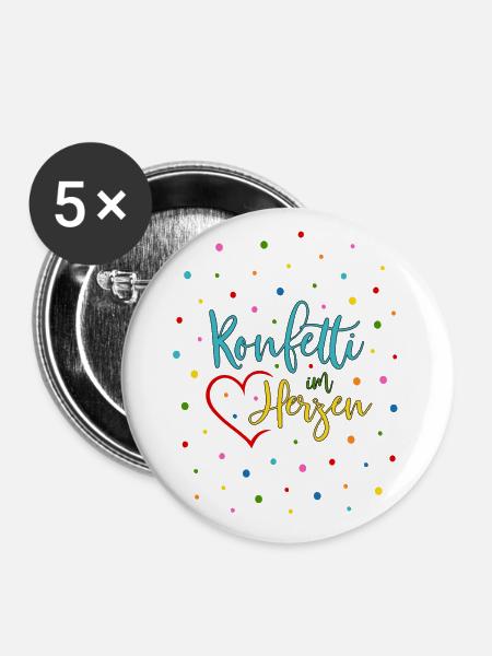 Konfetti im Herzen - Buttons groß 56 mm (5er Pack) - Weiß