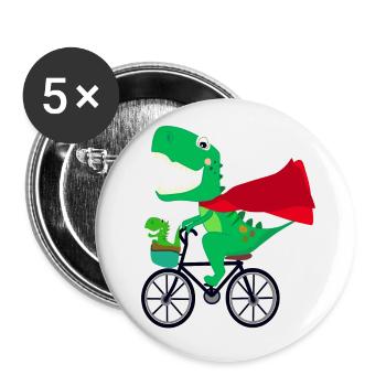 lustiger Superheld Dinosaurier auf dem Fahrrad - Buttons groß 56 mm (5er Pack) - Weiß - Vorne