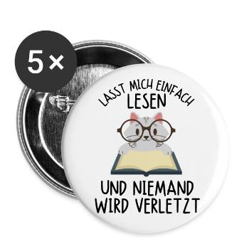 Leseratte Katze Katzen Buch Bücher Kätzchen Spruch - Buttons groß 56 mm (5er Pack) - Weiß - Vorne