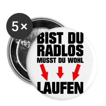 Radlos Laufen Witziger Spruch - Buttons groß 56 mm (5er Pack) - Weiß - Vorne
