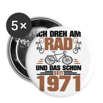 1971 Geboren Und Dreht Am Rad - Buttons groß 56 mm (5er Pack) - Weiß - Vorne