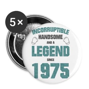 Légende anniversaire 1975 Né cadeau - Lot de 5 grands badges (56 mm) - blanc - Devant