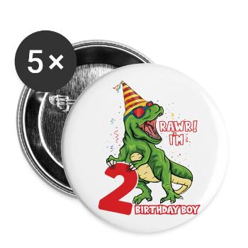 Enfants 2 ans anniversaire dinosaure 2 fête - Lot de 5 grands badges (56 mm) - blanc - Devant