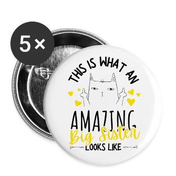 Große Schwester Katze Mittelfinger Schwangerschaft - Buttons groß 56 mm (5er Pack) - Weiß - Vorne