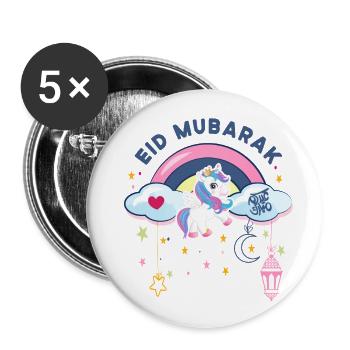 Eid Mubarak | Gift Eid Mubarak Girl Unicorn - Buttons large 2.2''/56 mm (5-pack) - white - Front