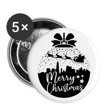 Boule de neige de Noël Traîneau Joyeux cadeau de Noël - Lot de 5 grands badges (56 mm) - blanc - Devant