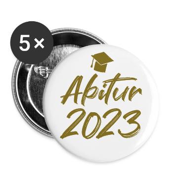 Abschluss Abitur 2023 Hut Pinselschrift - Buttons groß 56 mm (5er Pack) - Weiß - Vorne
