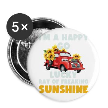 Je suis un Happy Go chanceux Rayon de soleil - Lot de 5 grands badges (56 mm) - blanc - Devant