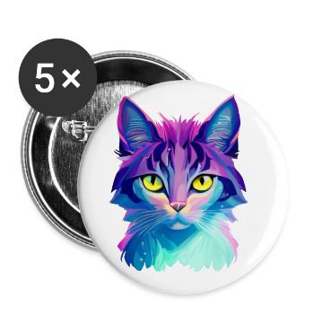 Katze Bunt - Buttons groß 56 mm (5er Pack) - Weiß - Vorne