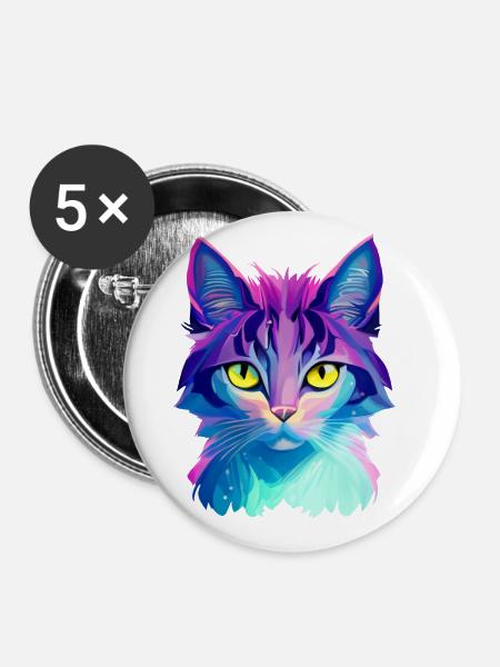 Katze Bunt - Buttons groß 56 mm (5er Pack) - Weiß