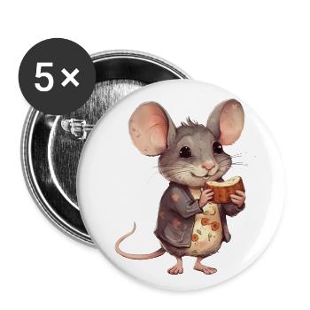 Happy mouse with chocolate biscuit - Buttons large 2.2''/56 mm (5-pack) - white - Front